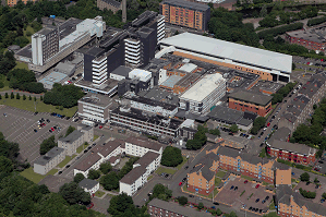Aerial photo of Yorkhill Hospitals Campus: QMH and RHSC